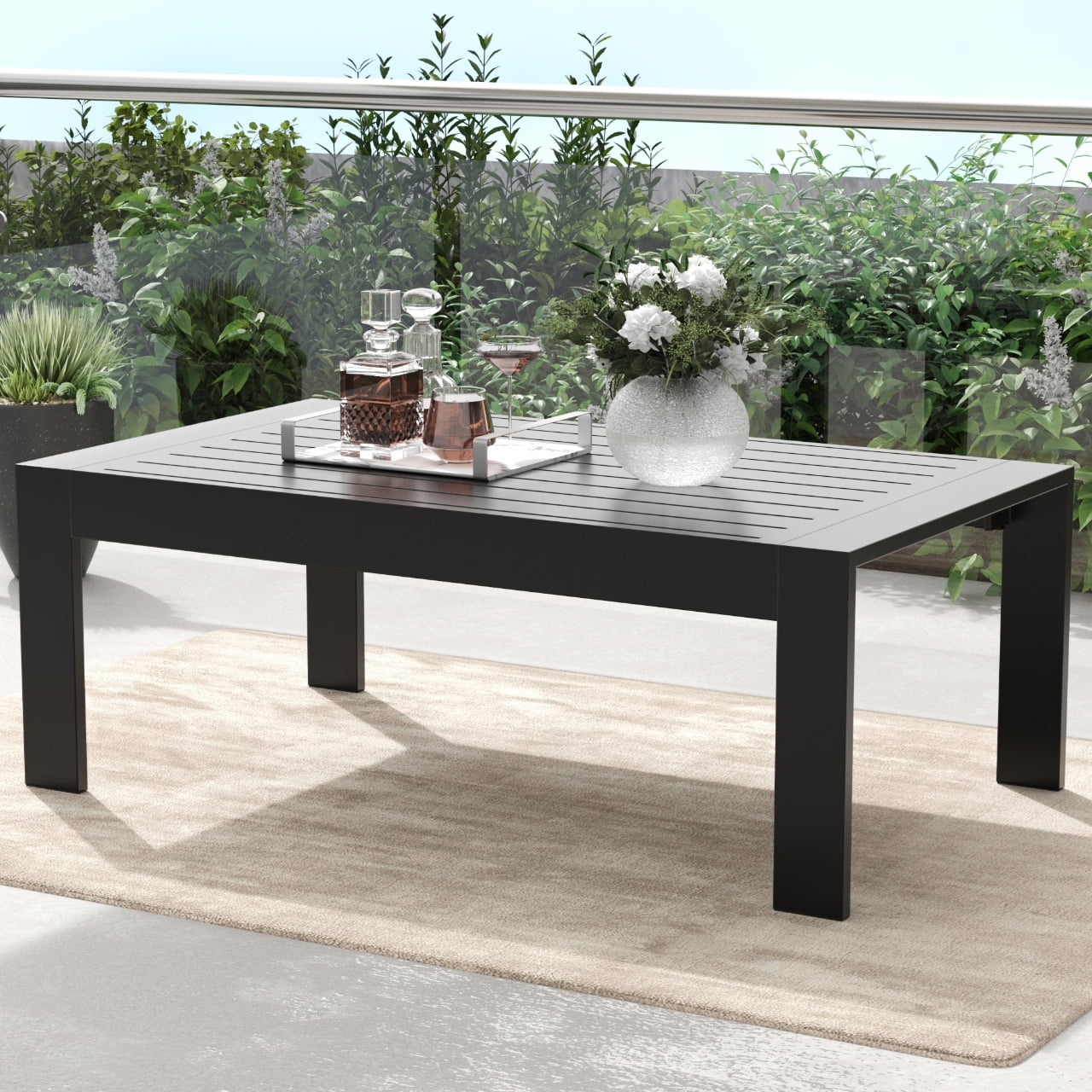 LayinSun Aluminum Outdoor Patio Coffee Table Modern Rectangle All-Aluminum End Table with Metal Frame