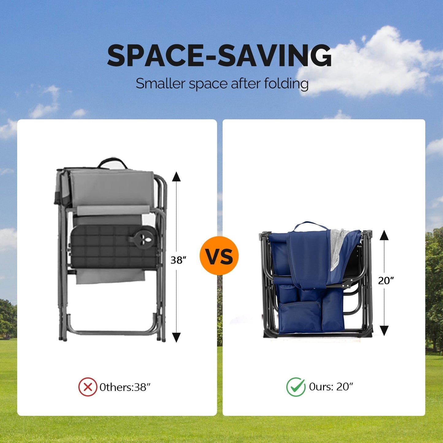 Ktaxon 1Pc Camping Chairs, Heavy Duty Folding Directors Chair with Side Table & Carry Bag, Fishing Seating for Adult, Suitable for Beach Picnic Lawn, Blue