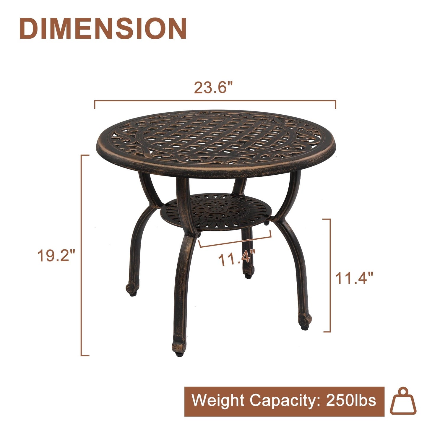 Cast Aluminum Outdoor Round Anti-Rust Side Table - Patio Bistro End Table for Indoor/Outdoor Garden Porch Balcony, Antique Bronze