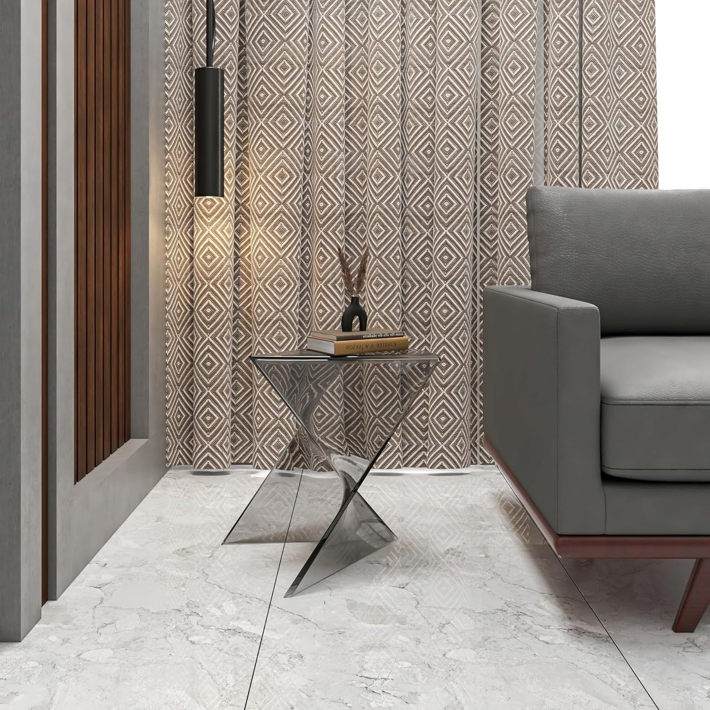 LeisureMod 17" Smoke Stackable Side Table - Modern Triangular Accent End Table for Indoor & Outdoor Use, Weather-Resistant Plastic Design for Living Room, Backyard, or Lawn