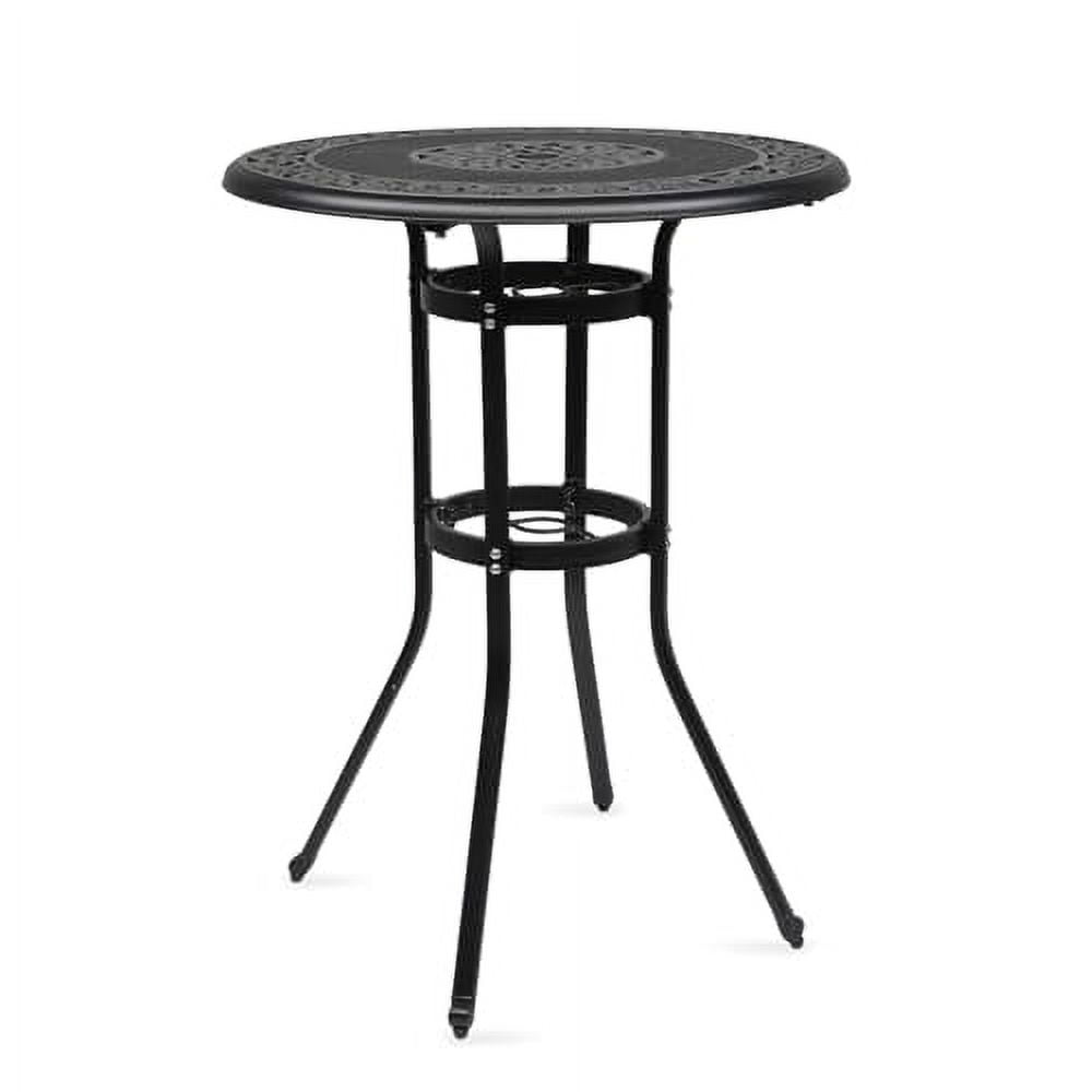 Cast Aluminum Outdoor Patio Bar Tables, Outdoor Frosted Surface Round Bar Height Bistro Table - 41"" Pub Height, Black