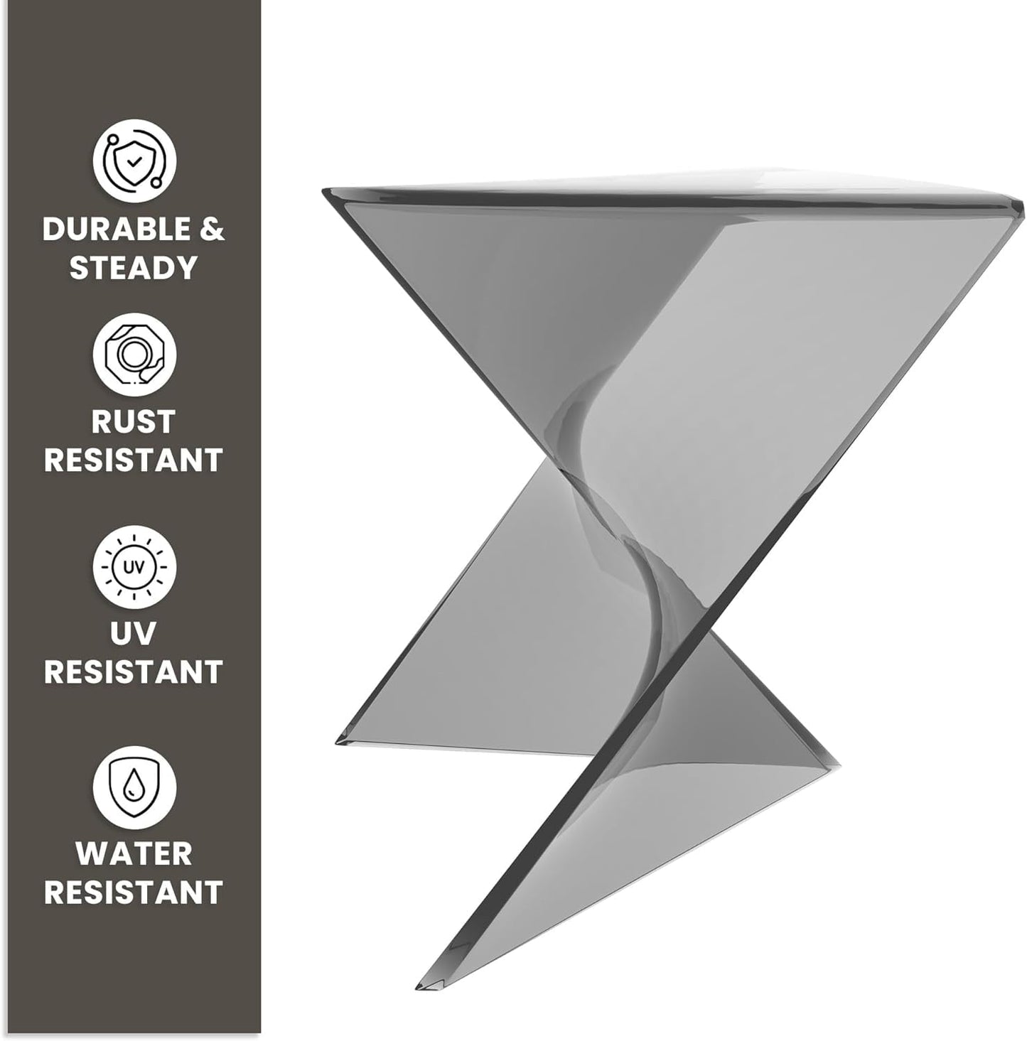 LeisureMod 17" Smoke Stackable Side Table - Modern Triangular Accent End Table for Indoor & Outdoor Use, Weather-Resistant Plastic Design for Living Room, Backyard, or Lawn