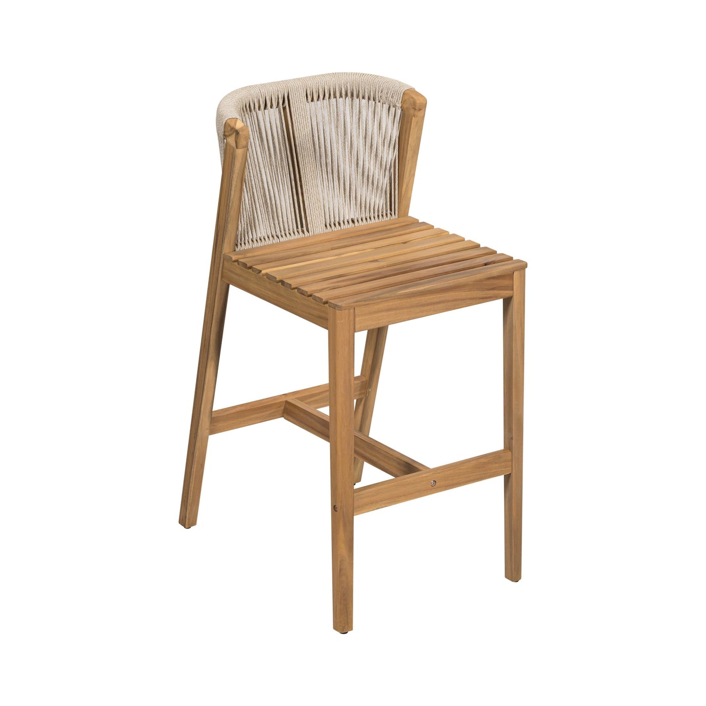 Christopher Knight Home 28" Outdoor Wood Bar Stool with Woven Rope Backrest and Removable Cushion, Beige