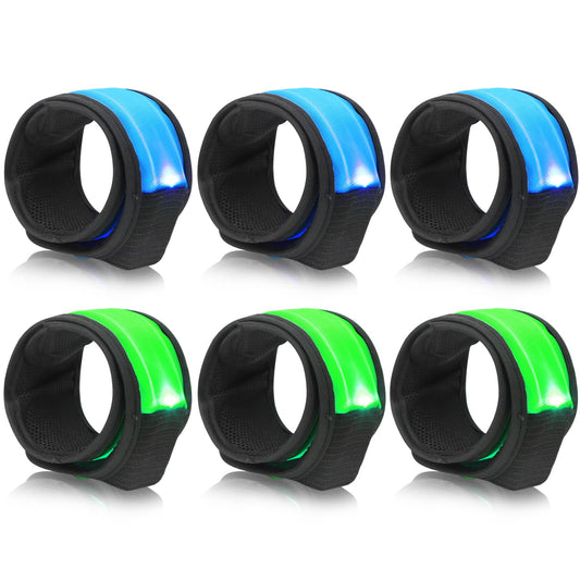 Led Band Slap Bracelets Wristband for Running Walking Night Safety, Adults Kids Adjustable Light Up Armband Reflective Strips for St. Patrick's Day Cycling Concert Camping Outdoor Sports Party(6PCS)