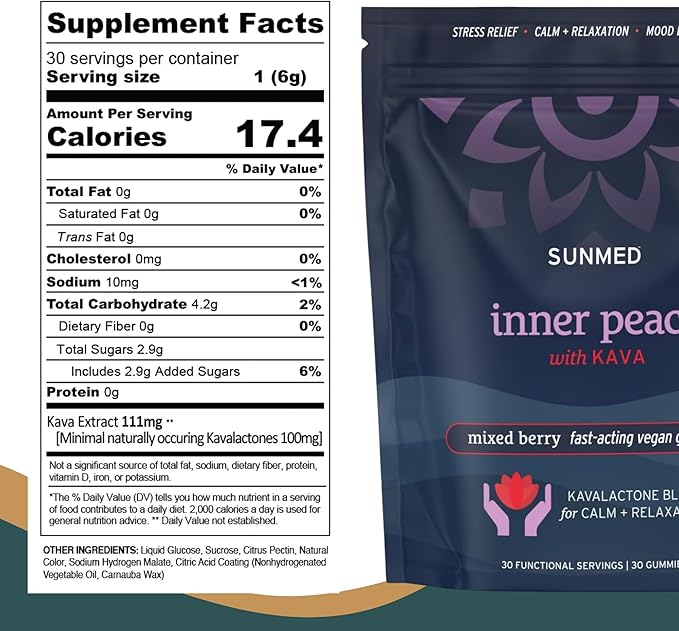 Kava Gummies for Stress Relief & Deep Calm – 100mg Kavalactones per Serving – Vegan, Pacific Island Root Extract | Mixed Berry Flavor, 30 Count