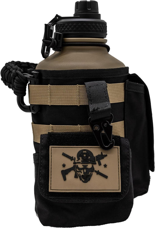 Iron Infidel Battle Bottle - Half Gallon Insulated Water Bottle with Paracord Handle, Large 64 oz Stainless Steel Water Jug with Rugged, Removable Sleeve for Keys, Wallet & Phone (Brown Recluse 2L)