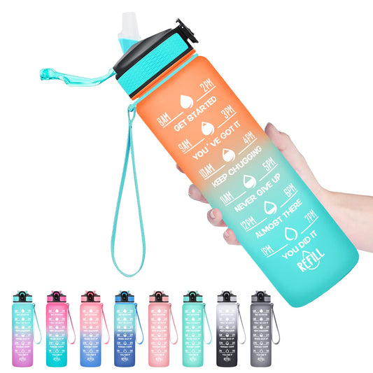 Hyeta 32 oz Water Bottles with Times to Drink and Straw, Motivational Water Bottle with Time Marker, Leakproof, Drinking Sports Water Bottle for Fitness, Gym and Outdoor