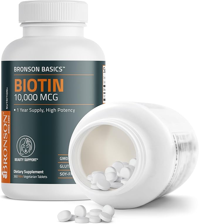 Bronson Biotin 10,000mcg, Supports Healthy Hair, Skin and Nails, Vegetarian, Non-GMO, 360 Tablets