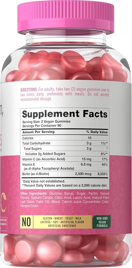 Carlyle Hair, Skin and Nails Gummies | 180 Count | Fruit Flavor Gummy Vitamins | with Biotin | Non-GMO, Gluten Free