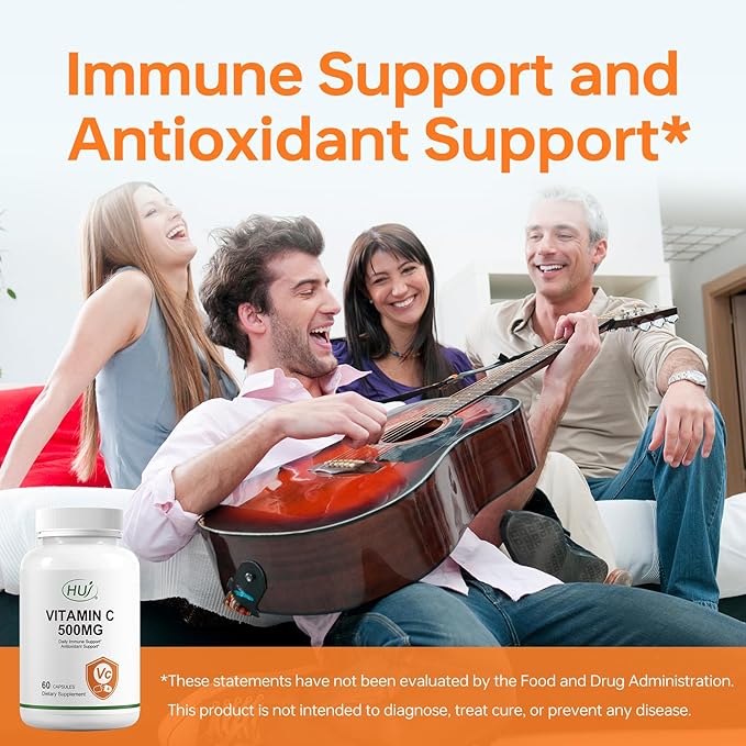 HUJ Vitamin C 500mg, Immune and Antioxidant Support, 60 Capsules