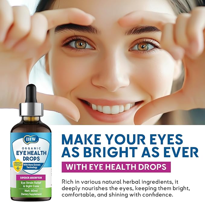 IHW 60ml Eyebright Herb Drops for Eye Health, Eye Fatigue & Dry Eye Support Herbal Supplements W/Euphrasia officinalis Bilberry Goji Leaves Blueberry Extract, Organic Eye Drops for Sight Care