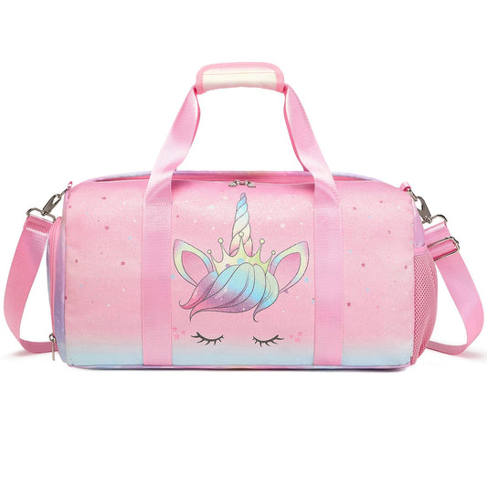 Dance Bag for Girls Unicorn Glitter Rainbow Duffle Bag Ballet Bag for Girls Travel Overnight Bag Girls Sports Gym Bag with Shoe Compartment