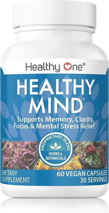 Healthy Mind - Safe for Teens - Brain Fog - Cognitive Function - Concentration - Focus - Neural Optimization - Mood - Ginkgo Biloba - Ginseng - Rhodiola - Bacopa - Gotu Kola - Green Tea - 150 Count