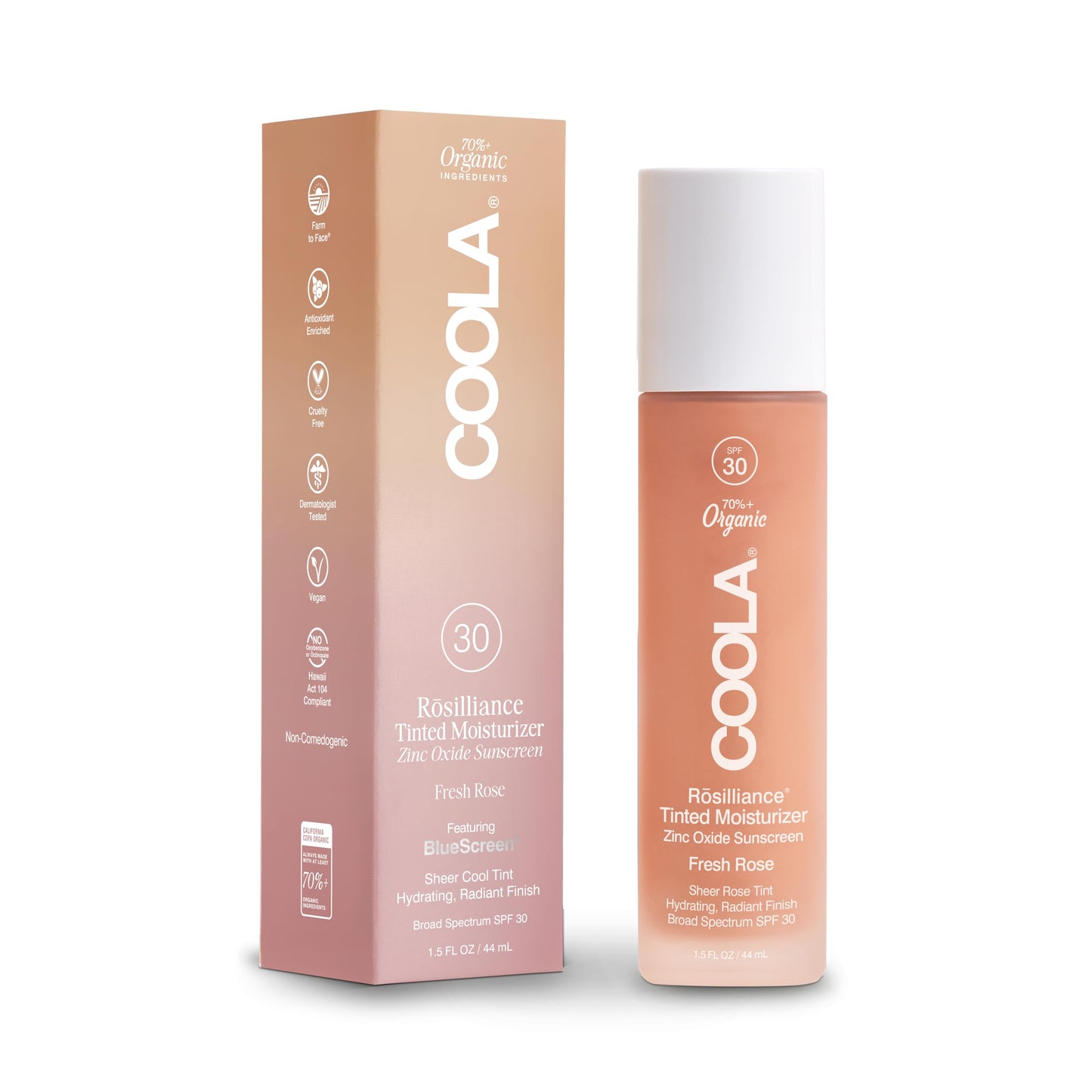 COOLA Organic Rosilliance BB Cream with SPF 30, Tinted Moisturizer Sunscreen & Foundation, Dermatologist Tested, Fresh Rose, 1.5 Fl Oz
