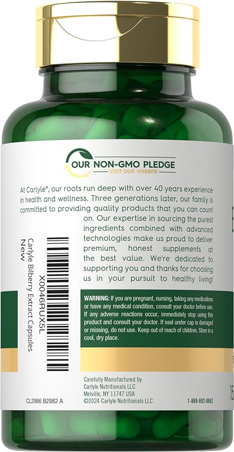 Carlyle Bilberry Extract Capsules | 3600mg | 150 Count | Vegetarian, Non-GMO, Gluten Free Fruit Supplement