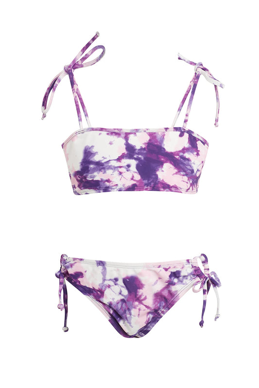 Kanu Surf Girls' Groovy Beach Sport Bandeau Bikini 2-Piece Swimsuit, Seafoam Purple, 12