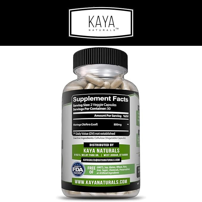 Kaya Naturals Moringa Leaf Extract - Complete Greens Superfood Supplement - Pure Miracle Tree Moringa - Boost Energy Naturally - Nutrient Dense Vitamins for Adult - 60 Veggie Count