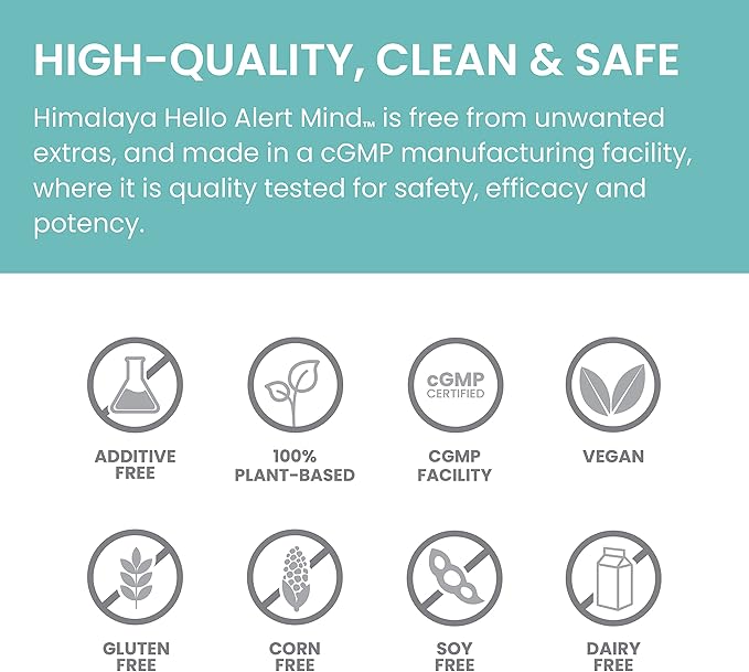 Himalaya Hello Alert Mind with L-Theanine, Ashwagandha, Bacopa, Vitamin B6 & B12, for Energy, Focus & Attention, Vegan, Gluten Free, 60 Capsules