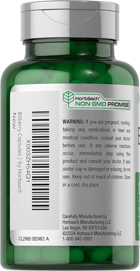 Horbäach Bilberry Fruit Extract 1200mg | 100 Capsules | Vegetarian, Non-GMO, Gluten Free Supplement