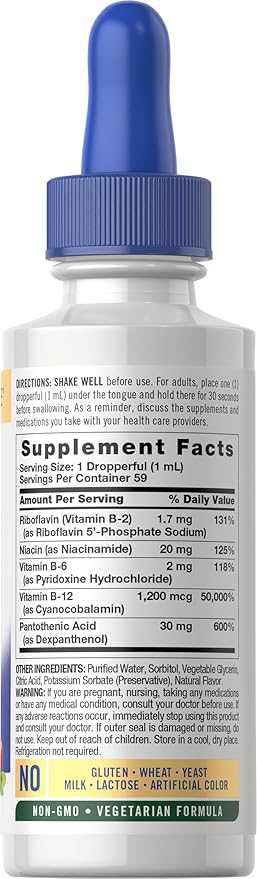 Carlyle Sublingual Vitamin B Complex | with B12 | 2 Fluid Ounces | Berry Flavor | Vegetarian, Non-GMO, and Gluten Free Supplement