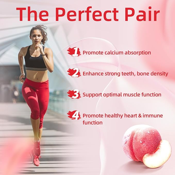 D3 K2 Vitamin 9000 IU Supplement Gummies for Women Adult Muscle Teeth Immune Support Sugar Free 90 Counts, Peach Flavor