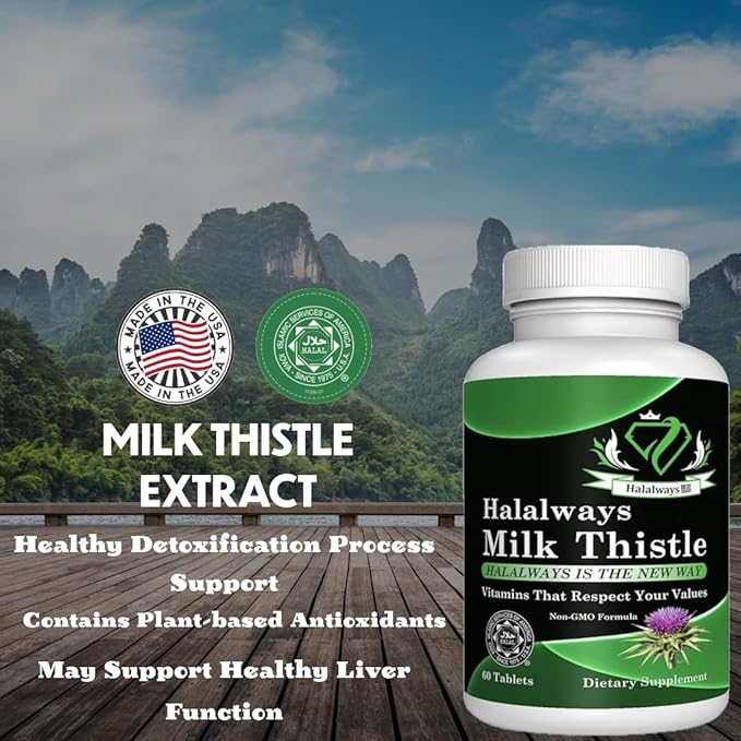 Halalways Milk Thistle Certified Halal Supplement Milk Thistle Liver Detox Supplement Gentle Herbal Liver Cleanse for Men & Women - Liver Health Support - Non-GMO
