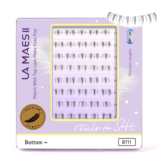 LA MAESII Bottom Lash Clusters, DIY lash Extensions Lower Individual Lashes, Soft Manga Bottom Cluster Lashes for Bottom Eyelashes Clear Band - 5mm/6mm (Bottom11)