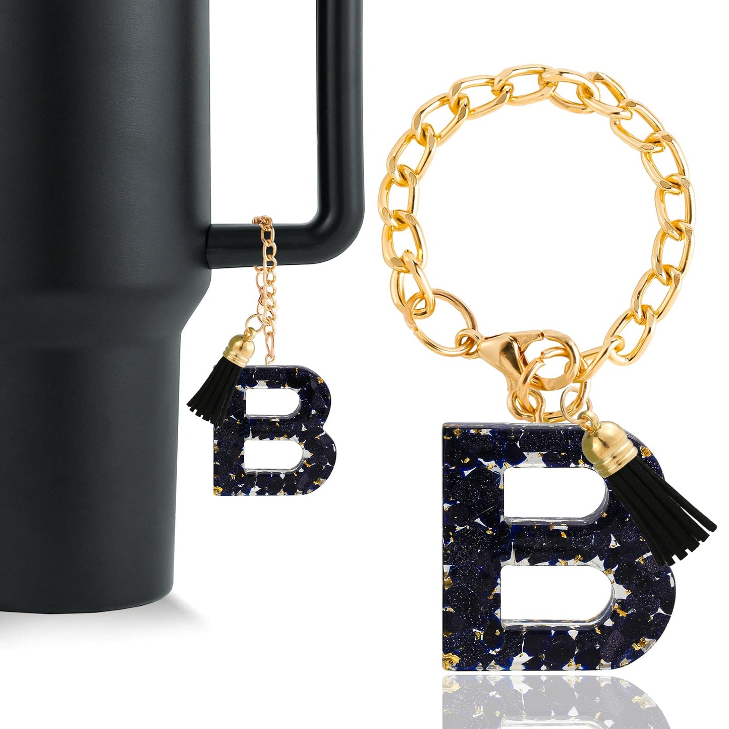 Letter Charm Accessories for Stanley Cup 1 PCS Cute Initial Keychain Handle Charm for Stanley Tumbler for Women Black Letter B