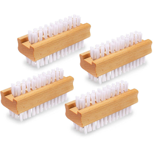 DBEBTOOL Nail Brush Set - 4pcs Two-Side Fingernail Nail Brushes for Cleaning, Wooden Nail Cleaning Brush, Stiff Nail Scrubber Brush for Cleaning Toes and Nails