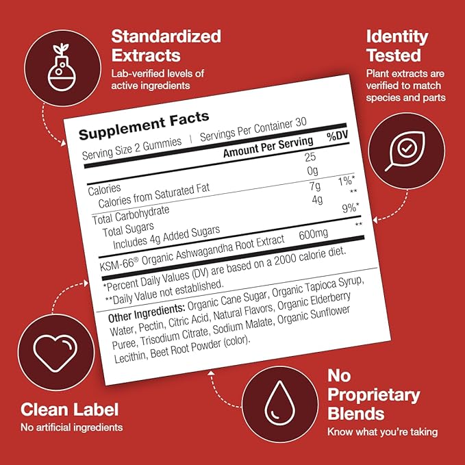 KSM-66 Ashwagandha Gummies - 600mg Organic Root Extract per Serving - Delicious Natural Apple-Berry Flavor | Supports Relaxation, Focus, & Energy (60 Gummies)