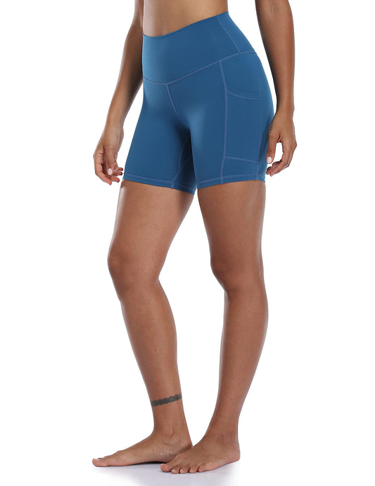 Colorfulkoala Women's High Waisted Yoga Shorts with Pockets 6" Inseam Workout Shorts (XS, Classic Blue)