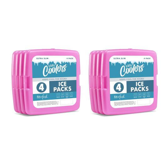 Cool Coolers by Fit + Fresh, Reusable & Long-Lasting Slim Ice Packs, Cold Packs for Lunch Boxes, Ice Packs for Lunch Bags, Purple 8 Pack