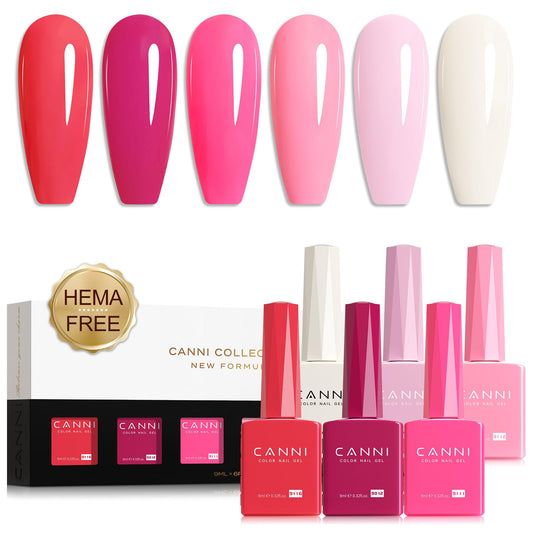 CANNI Pink Gel Nail Polish Set 6 Colors, Hot Pink Light Bright Pink Magenta Tones Craze Nail Art Design at Home DIY Soak off UV LED Manicure French Nail Salon