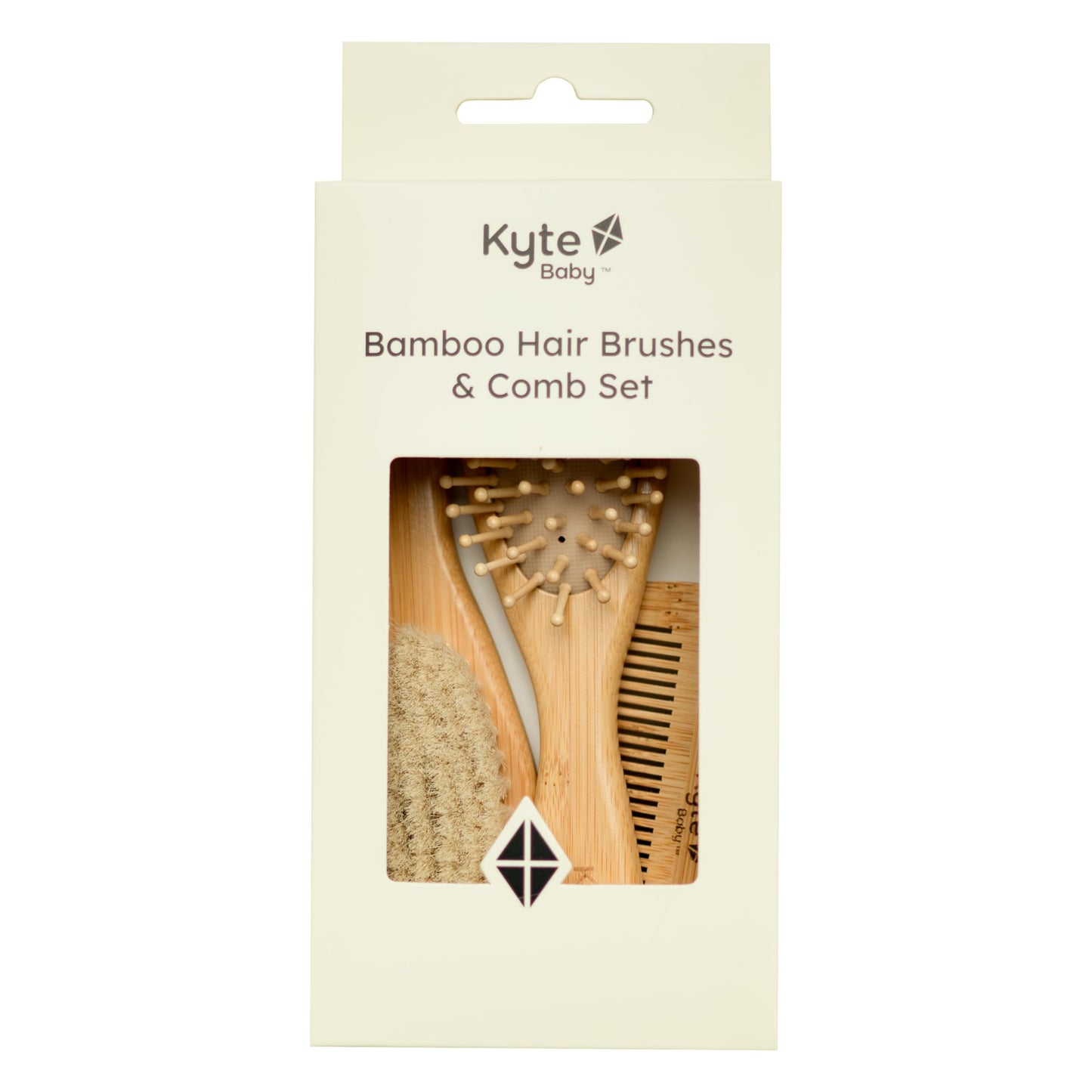Kyte BABY Bamboo 3-Piece Brush Set - 1 Goat Hair Brush, 1 Wooden Bristle Brush and 1 Bamboo Comb