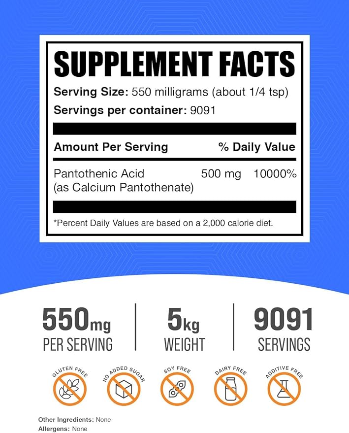 BulkSupplements.com Vitamin B5 Powder - as Calcium Pantothenate, B5 Vitamins - Gluten Free, 500mg of Vitamin B5 Pantothenic Acid per Serving, 5kg (11 lbs) (Pack of 5)