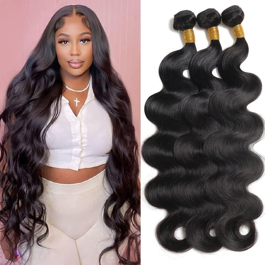 Body Wave Bundles (20 20 20 Inch) 12A Brazilian Human Hair body 3 Bundles 100% Unprocessed Brazilian Virgin Hair Body Wave Human Hair 3 Bundles Natural Black Weave Hair Extensions