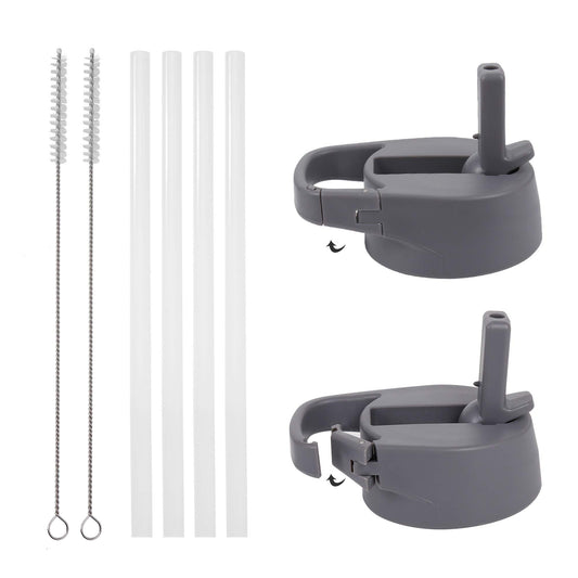 IRON °FLASK Carabiner Straw Lid for Wide Mouth Insulated Sports Water Bottles, Simple BPA Free, 2 Lids, 4 Straws, 2 Cleaning Brushes (Graphite)