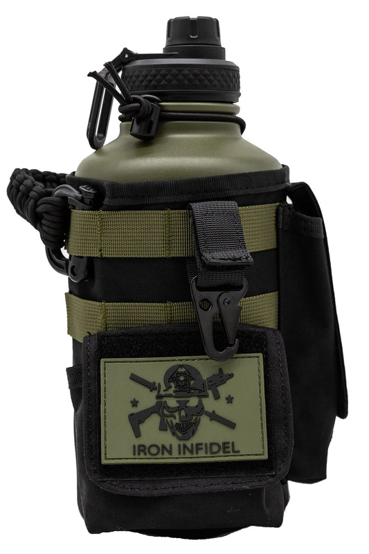 Iron Infidel Battle Bottle - Half Gallon Insulated Water Bottle with Paracord Handle, Large 64 oz Stainless Steel Water Jug with Rugged, Removable Sleeve for Keys, Wallet & Phone (Widowmaker 2L)