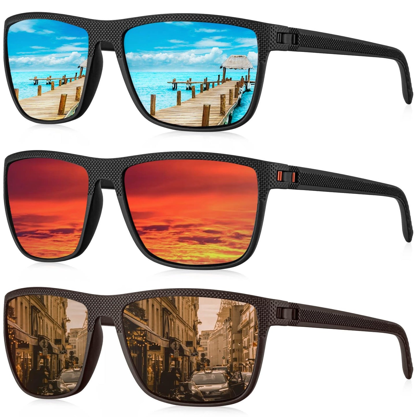 KALIYADI Polarized Sunglasses Men, Lightweight Mens Sunglasses Polarized UV Protection Driving Fishing Golf (Ice Blue/Red/Brown)