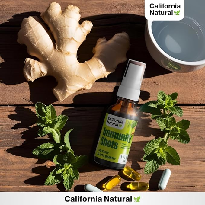 California Natural Immunity Shots 1oz Bottle, Organic Ginger Root, Oregano Oil - Potent & Pure Immune System Booster - Immune System Support & Wellness Shot (Pack of 1)