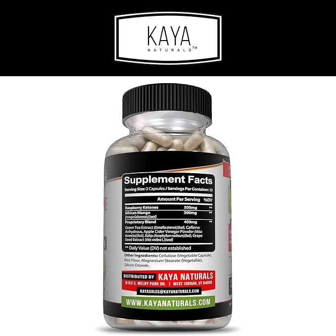 Kaya Naturals Keto Diet Raspberry Ketone - Weight Loss Supplement, Appetite Control, Boost Metabolism - 60 Count