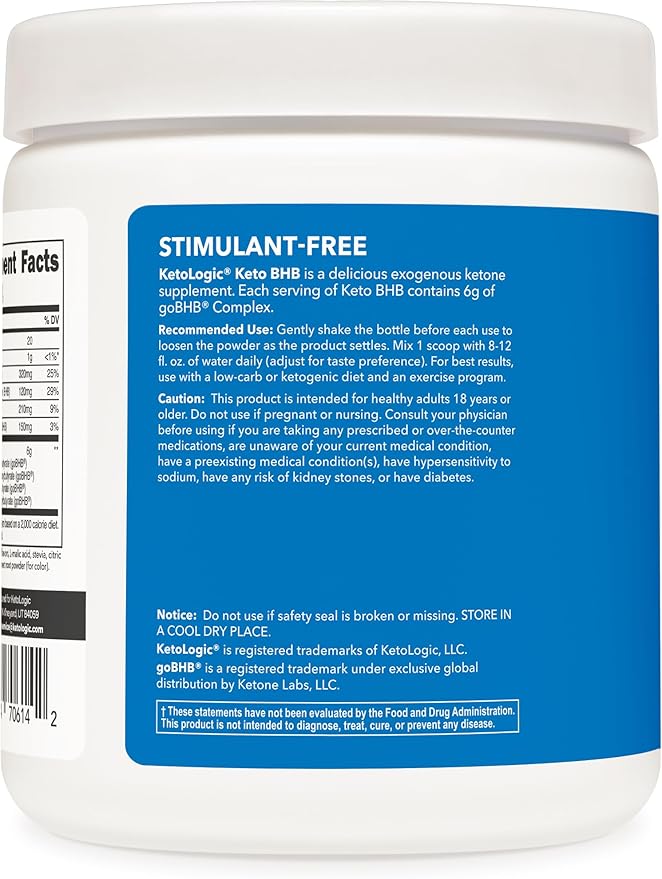 Ketologic Keto BHB (Strawberry Kiwi Flavor) 30 Servings - Exogenous Ketone Supplement with goBHB, Beta-Hydroxybutyrate Salts