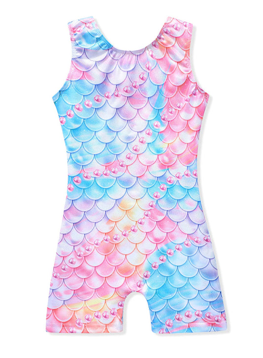 Leotards for Girls Gymnastics Unicorn Athletic Dance Wear Shiny Rainbow Blue Hotpink (Colorful Mermaid, 3-4T)
