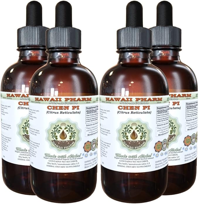 Chen Pi Alcohol-Free Liquid Extract, Chen Pi, Tangerine (Citrus Reticulata) Peel Glycerite Hawaii Pharm Natural Herbal Supplement 4x4 oz