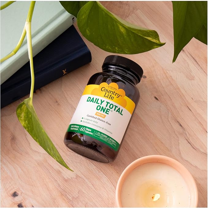 Country Life Daily Total One Multivitamin, Iron Free Once a Day Multivitamin & Multimineral Complex, Vitamins A, C, D, Including Coenzyme B-Vitamins, Supports Energy Metabolism, 60 Vegan Capsules