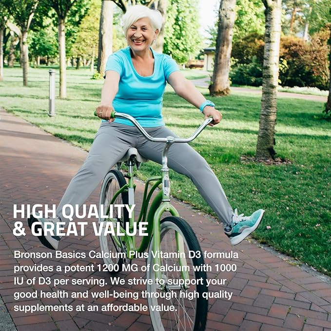 Bronson Calcium 1200mg Per Serving Plus Vitamin D3 1000 IU High Potency Formula, Non-GMO, 200 Tablets