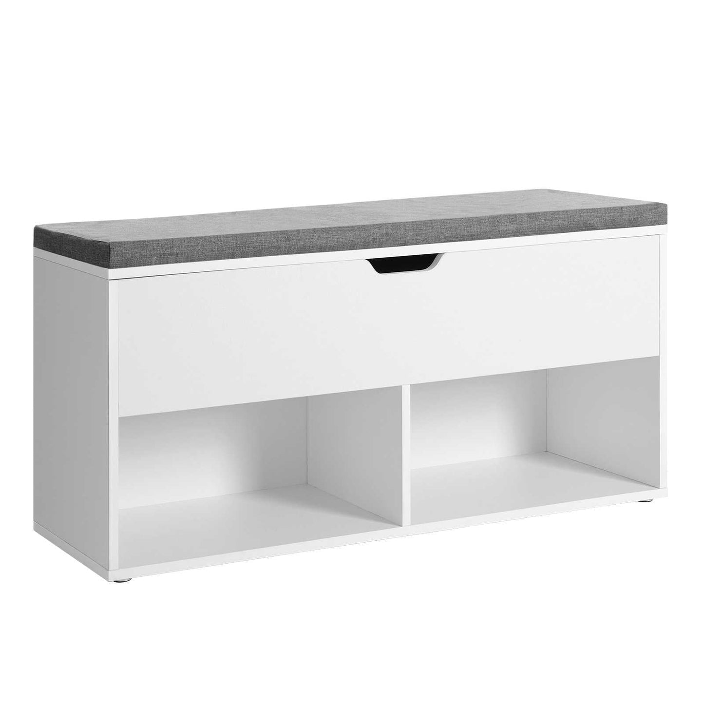 LEDREM Shoe Bench with Cushion, 300lb Capacity Storage Bench with 3 Compartments, White and Gray