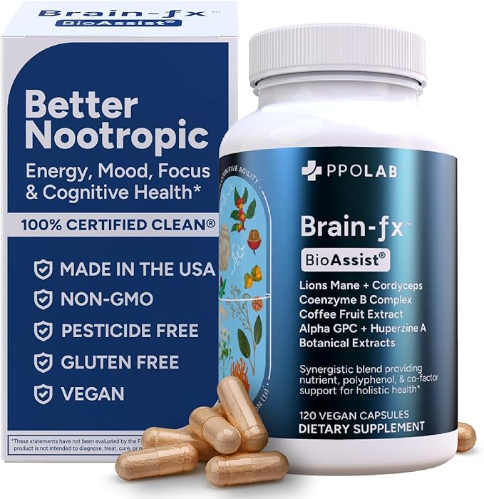 Brain-fx™ Nootropic Brain Energy Memory & Focus Supplement, Lions Mane Extract, L Theanine, Methyl B12 5MTHF B Complex, Alpha GPC Choline, Bacopa Monnieri, Ginseng, Cordyceps, Huperzine A BDNF Factor