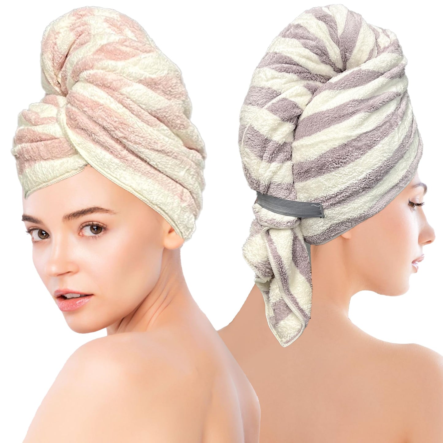 Chloven Large Microfiber Hair Towel Wrap for Women - 2 Pack Absorbent, Oversized Hair Wrap Towels for Quick Drying - Soft & Gentle Turban Towel for Women - Perfect for Curly, Straight, Thick Hair