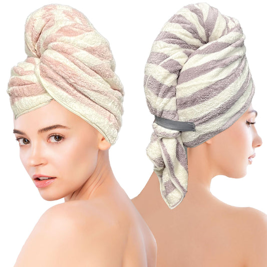 Chloven Large Microfiber Hair Towel Wrap for Women - 2 Pack Absorbent, Oversized Hair Wrap Towels for Quick Drying - Soft & Gentle Turban Towel for Women - Perfect for Curly, Straight, Thick Hair